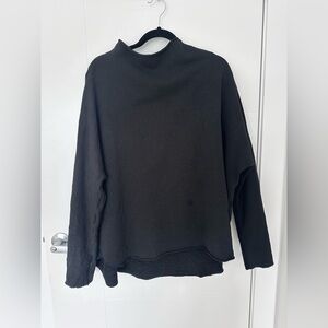 Frank & Eileen EFFIE Funnel Neck Capelet Black Large Long Sleeve Raw Hem